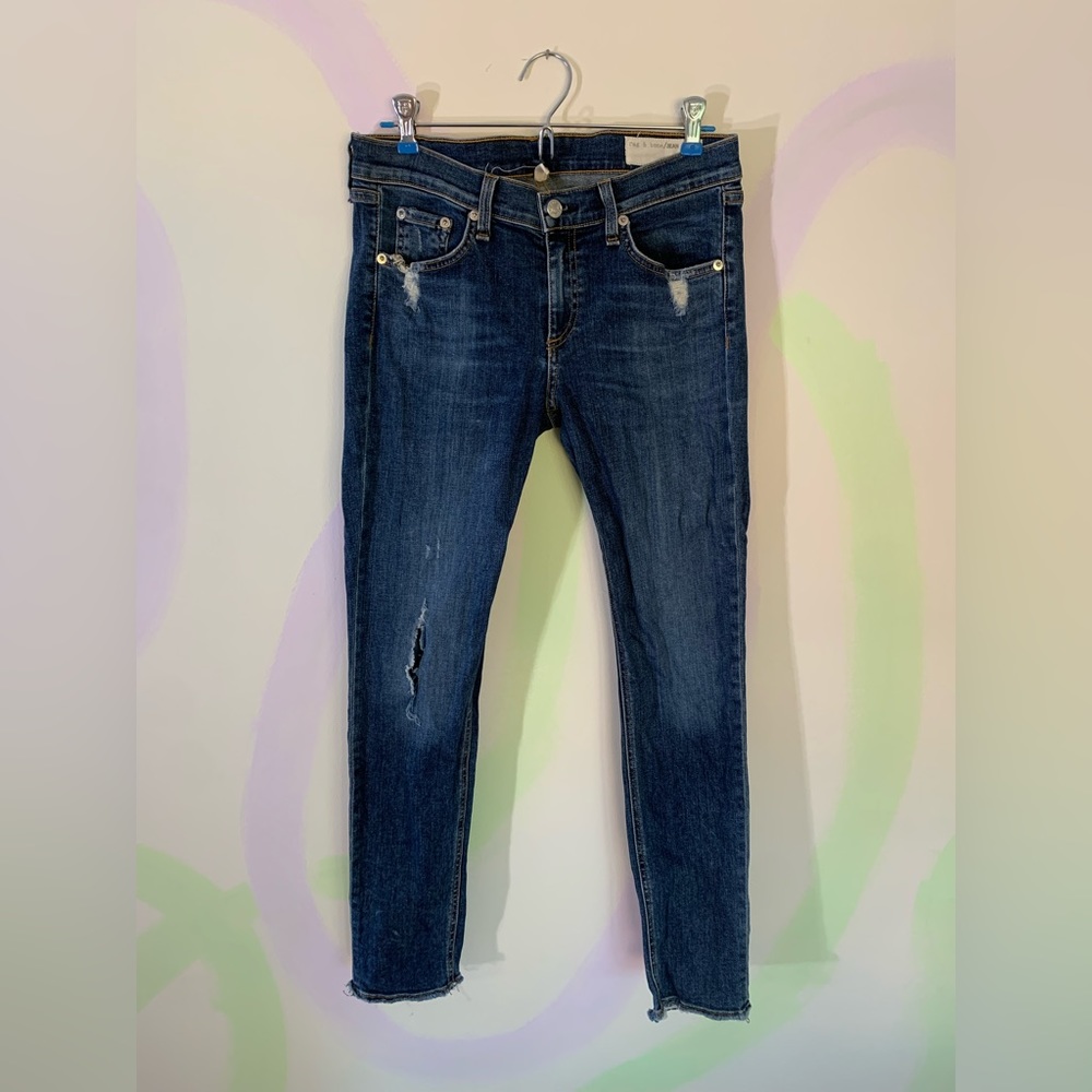 Rag and Bone Dark Wash Ripped Skinny Jeans - Picture 2 of 4